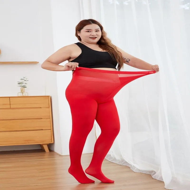 2024 60-100kg High Quality Plus Size Women Red Leggings Wedding Spring Autumn Winter Plush Thickened Pantyhose Style Benmingnian