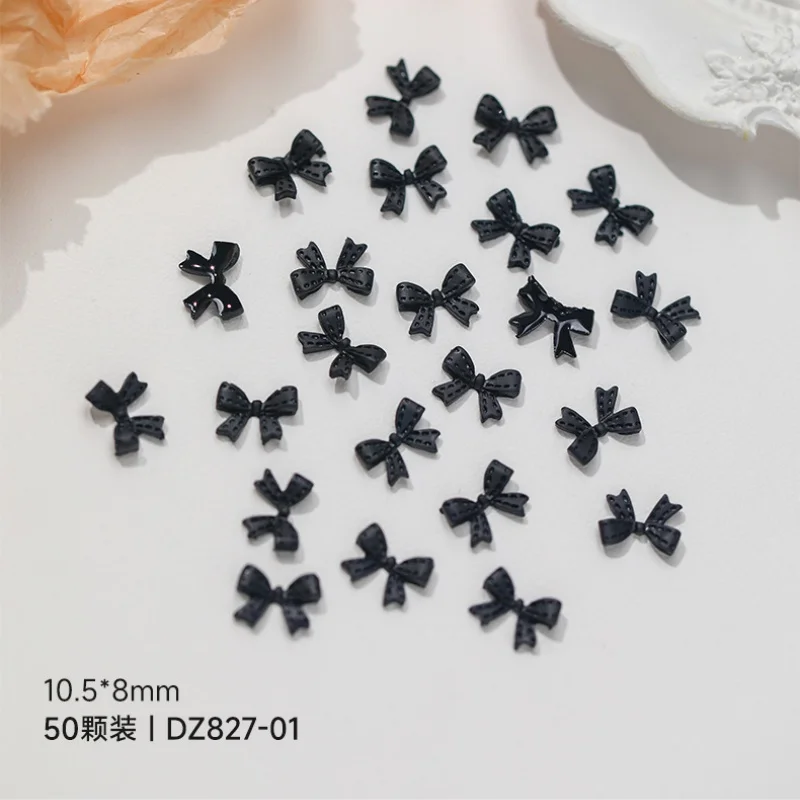新しいリボンボウネイルアートアクセサリー、ブラックドットバタフライボウ、コンボウタイネイルチャーム、フラットバックレジンネイルラインストーンデコレーション