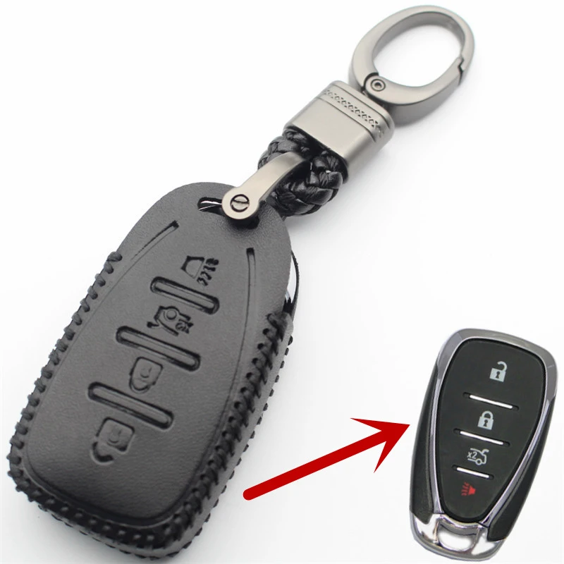 Genuine Leather Car Key Case Cover For Chevrolet Chevy Camaro Equinox Cruze Malibu Spark