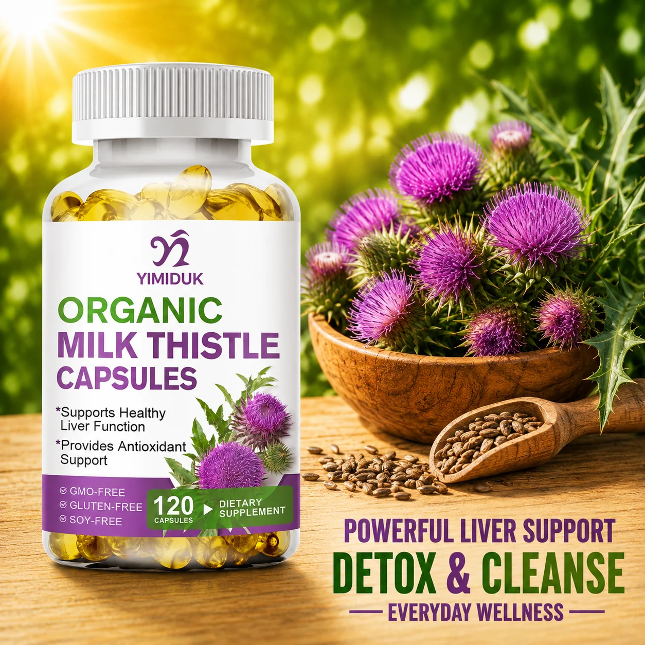 Organic Milk Thistle Supplement, Supports Liver, Detox, Antioxidant, Gut Digestion health, Metabolism, Cleanse & Natural Energy
