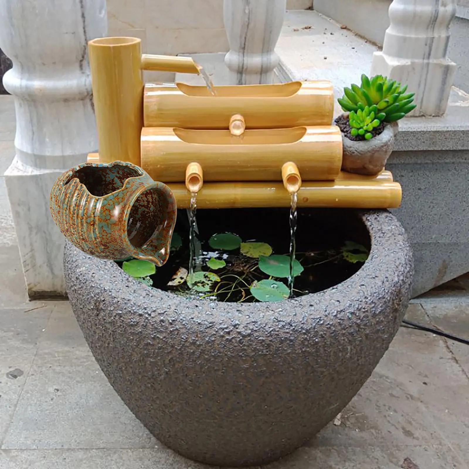 

Broken Ceramic Pot Fountain Outdoor Decorative Circulating Waterfall Landscape Fountain Courtyard Jar