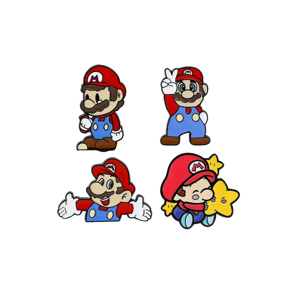 

4 Pcs Fun Game SuperMario Metal Brooch Funny Mario Enamel Lapel Backpack Clothing Pin Jewelry Accessories