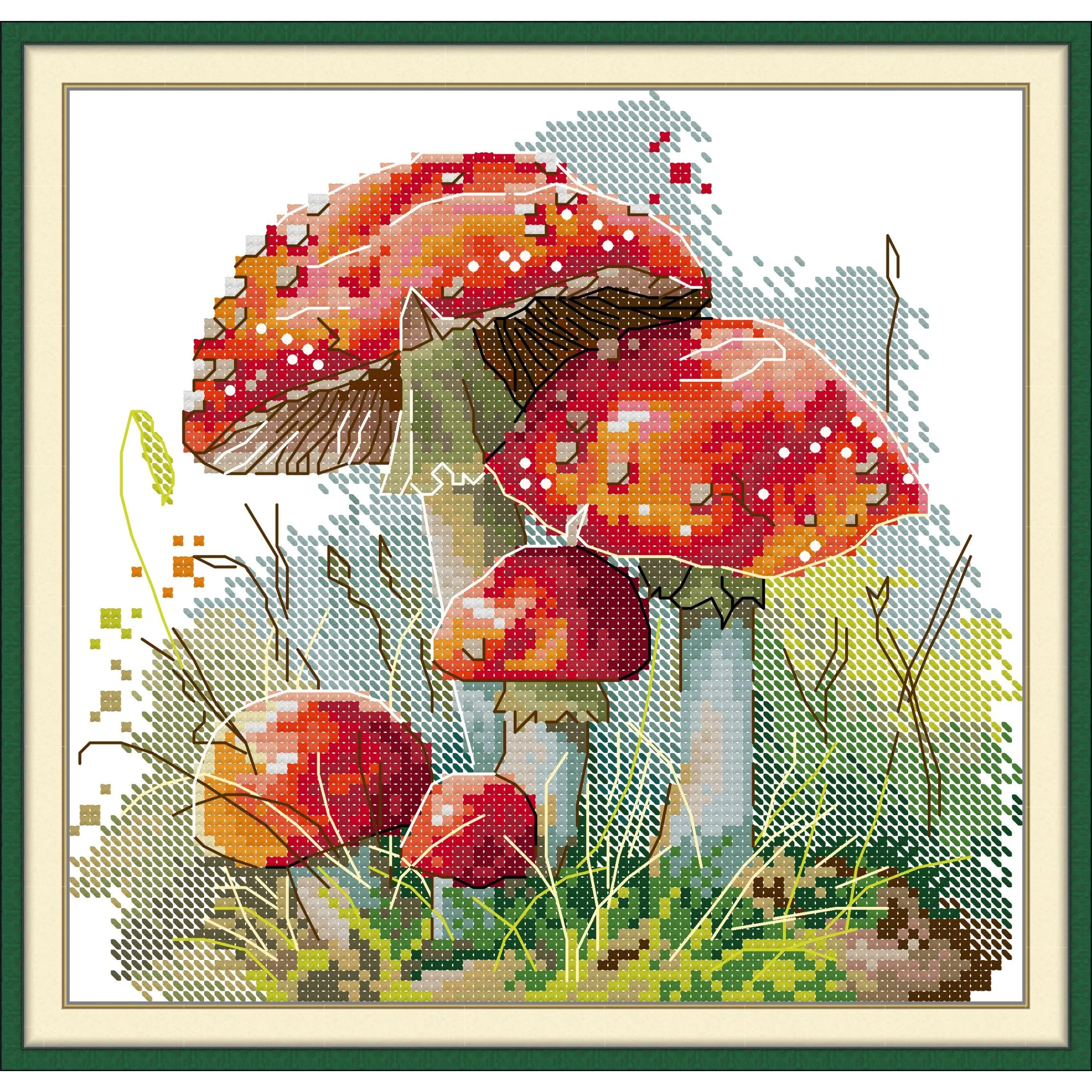 

Joy Sunday Pre-printed Cross Stitch Kit Easy Pattern Aida Stamped Fabric Embroidery Set-Grassland Red Mushroom