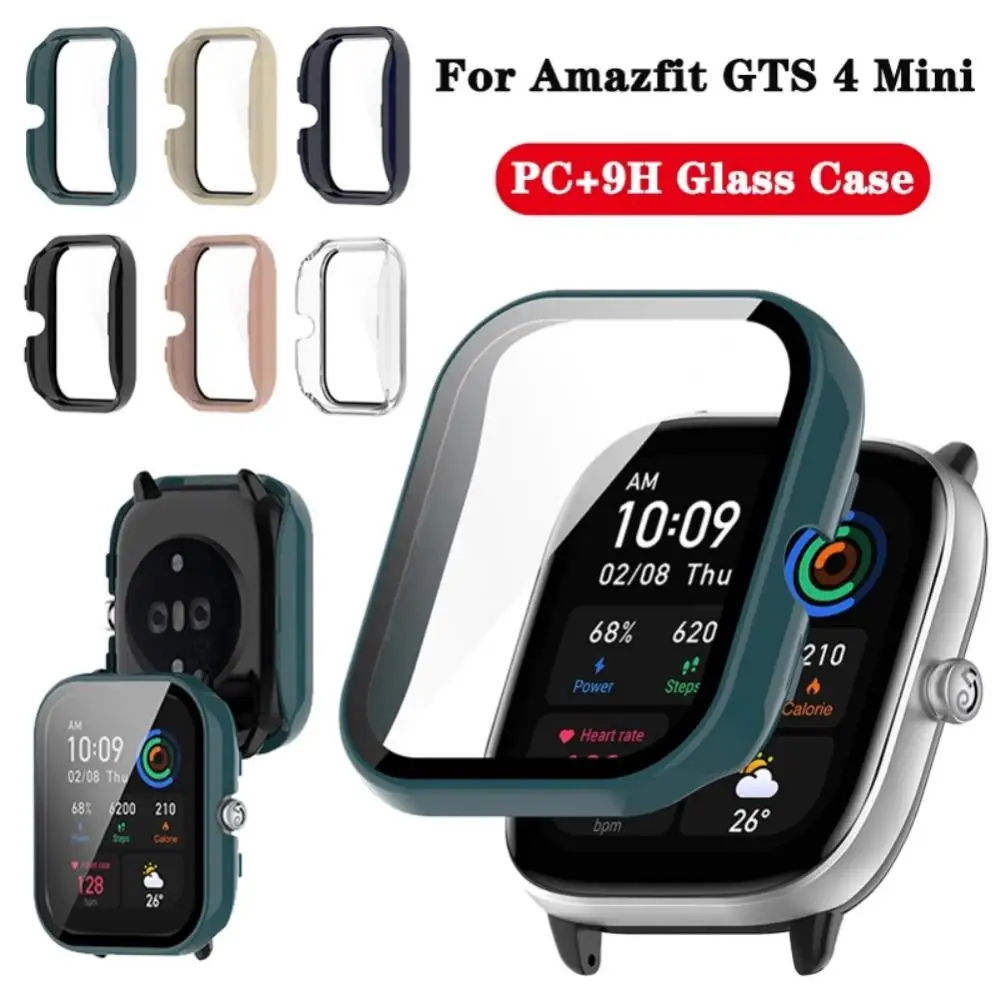 For Amazfit GTS 4 Mini PC Case With HD Tempered Glass Screen Protector Scratch-Resistant PC Protective Cover (Option 01-05)