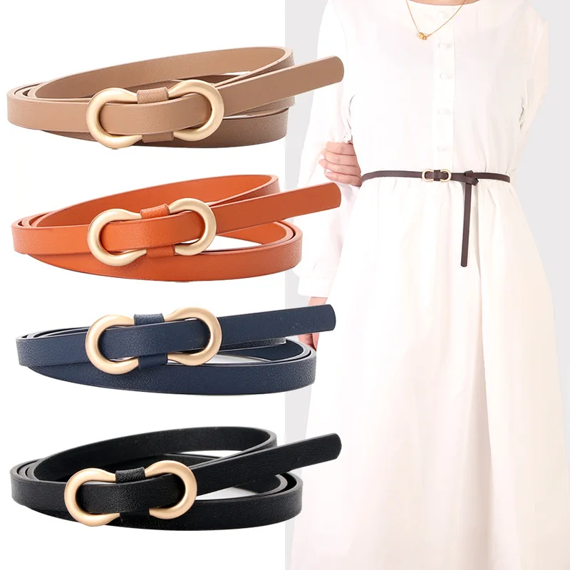 

New Women's Belt Simple 8-button All-match Shirt Dress Narrow Belt No Hole Pu Decorative Thin Belt