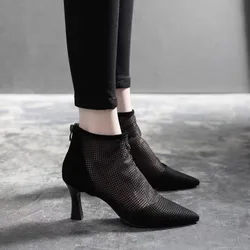 Short Shoes For Women Mesh Footwear Sandals Female Ankle Boots Sexy Pointed Toe Booties Trend 2025 On Offer Stylish Boot