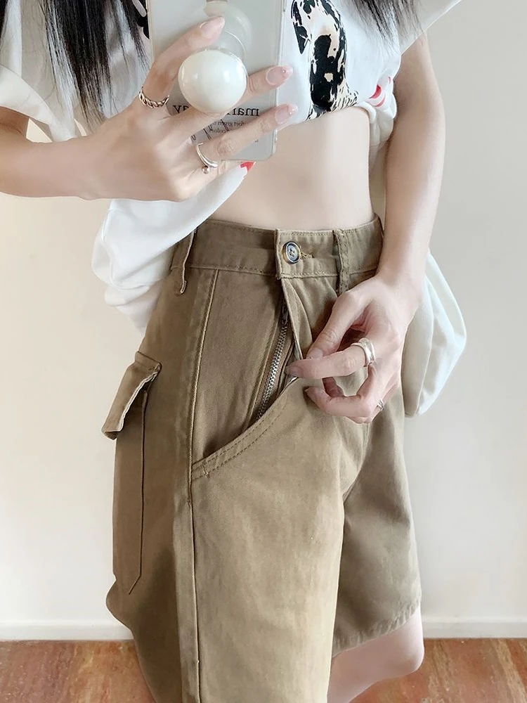 

Women's Solid Color Personalized Straight Shorts Summer New High Waisted Half Pants Female Casual A-Line Mini Trousers