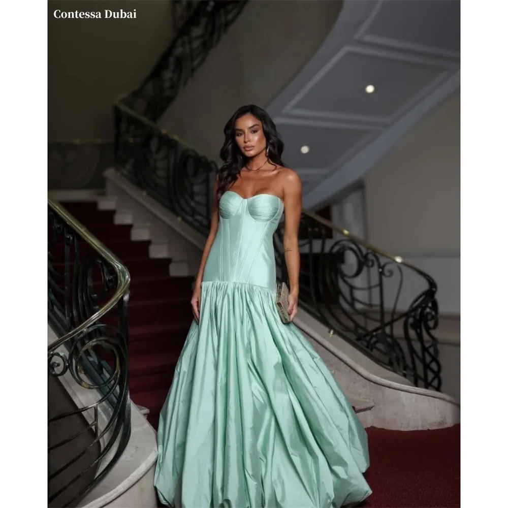 

Contessa Дубай Зеленые платья для выпускного вечера трапециевидной формы с открытыми плечами и скользящим шлейфом по индивидуальному заказу информационным симптомом религиозное платье с драпировкой платье de gala noche mujer