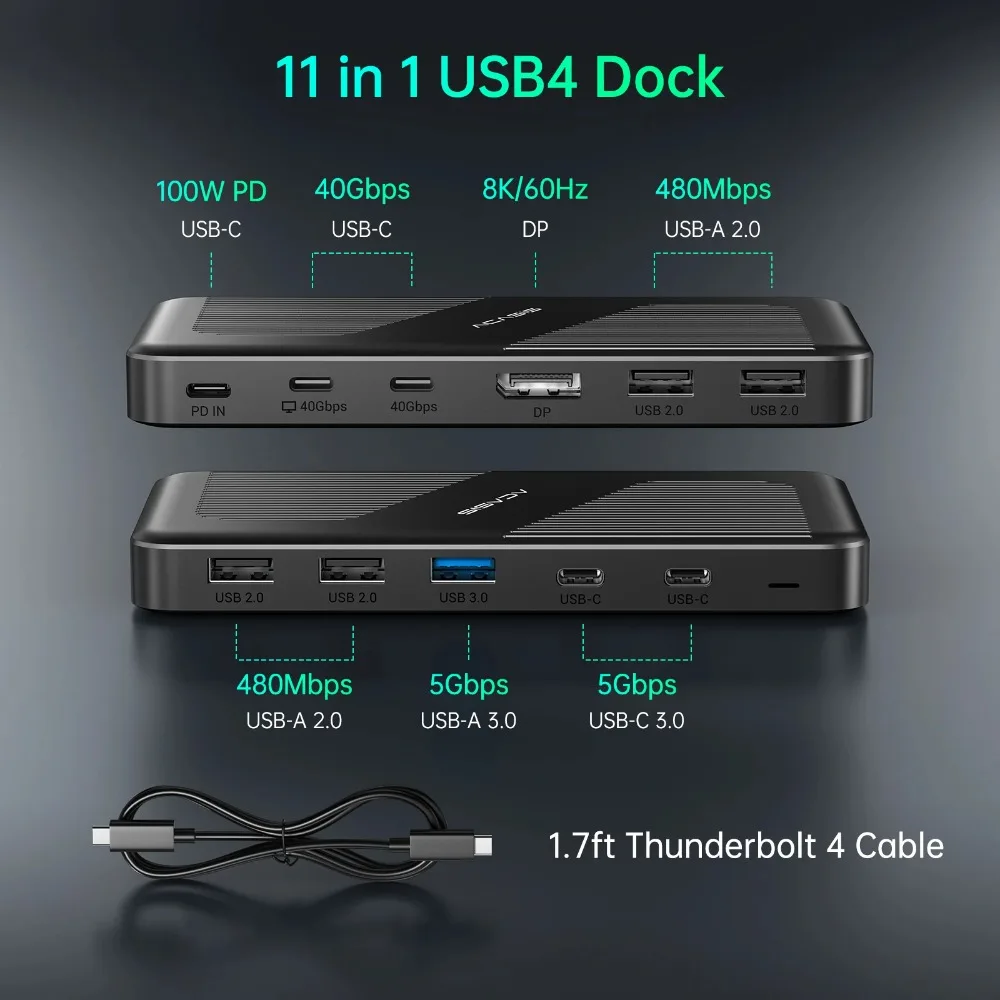 Imagem -02 - Acasis-docking Station Usb c Dock Tipo-c Expansor para Macbook Pro pc Laptop 11 em 40gbps 8k @ 60hz