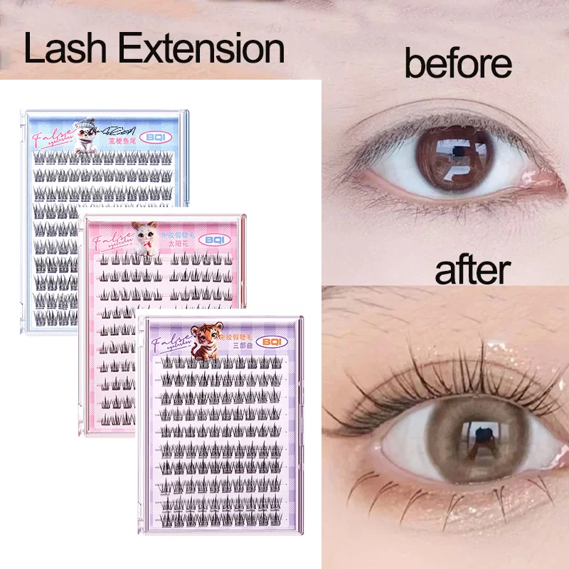 10 linhas de grande capacidade sem cola cílios postiços único cluster 11-12mm c-encurvado cílios autoadesivos naturais