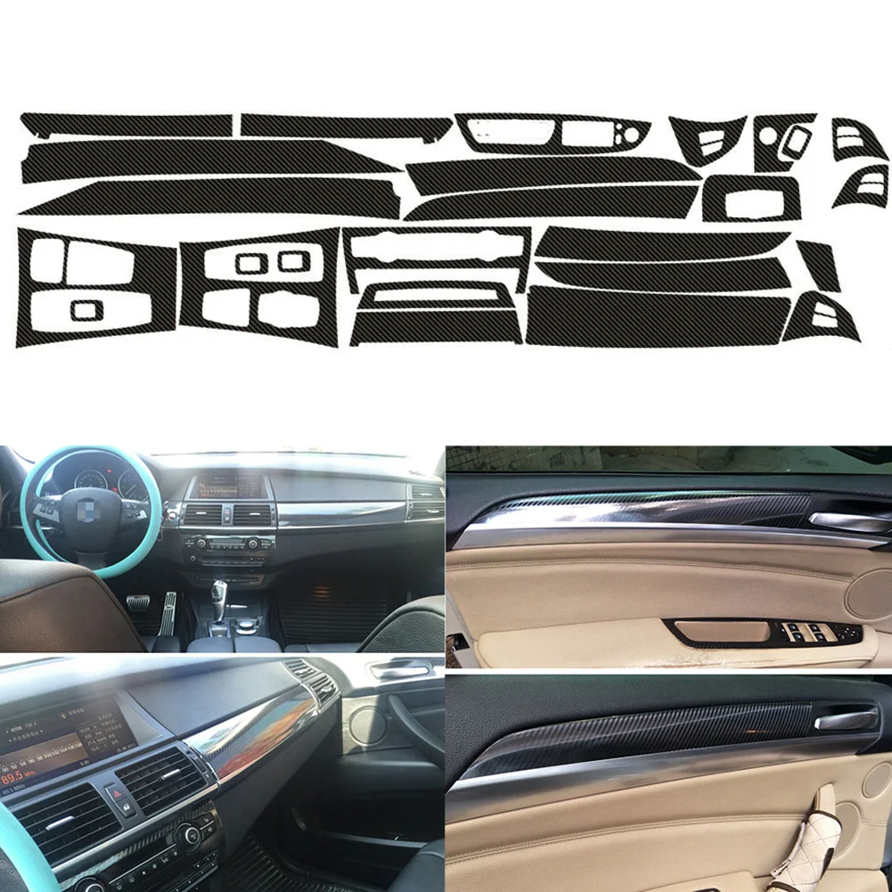 1pc For BMW E70 2007-2013 3D Carbon Fiber Pattern Interior DIY Trim Decals Car Interior Dash Sticker Kits