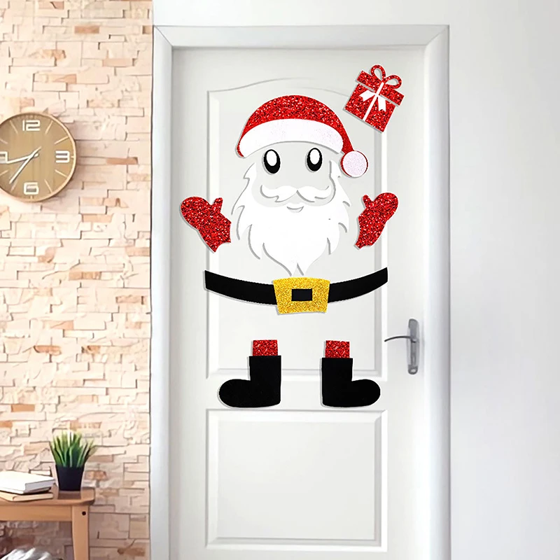 

New Christmas Decoration Door Stickers Elk Christmas Tree Snowman Cartoon Felt Window Stickers Christmas Home Decoration Supplie