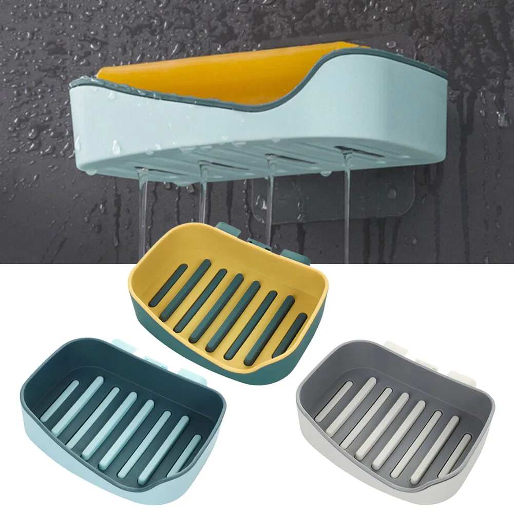 Brand New High Quality 1pcs Soap Dish Holders Tray Sponge Holder Yellow/Blue/Grey 13 Cm* 10cm*3cm Shower Accessory