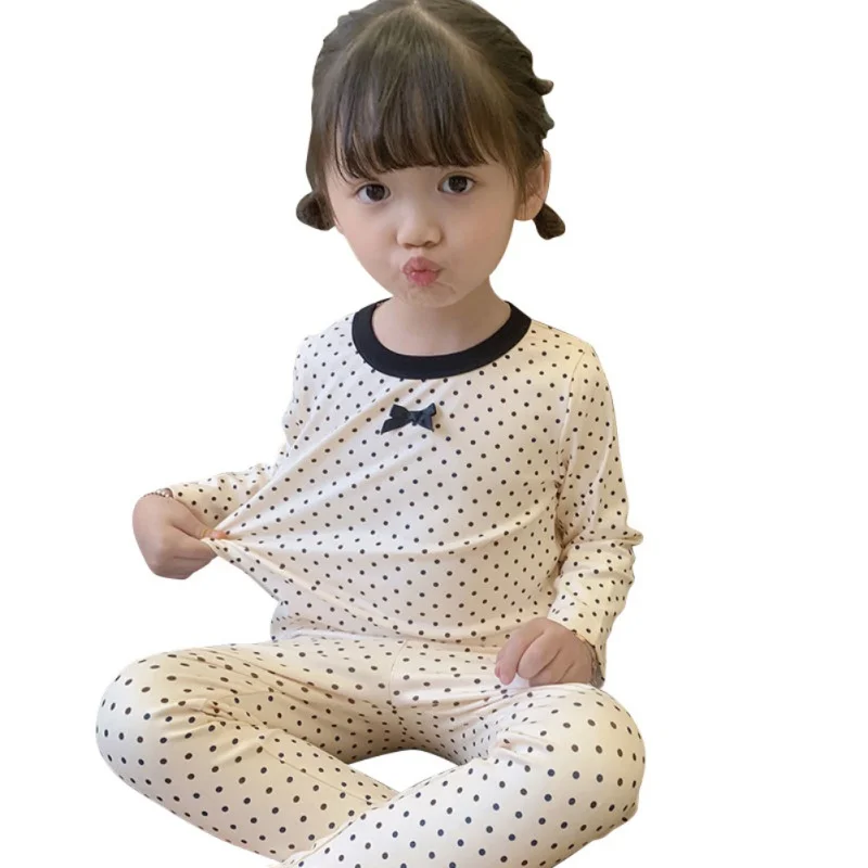 

Children's Pajamas Long Sleeve Set Pajamas Princess Style Polka Dot Flower Print Large Children's Homewear Casual Base Shirt