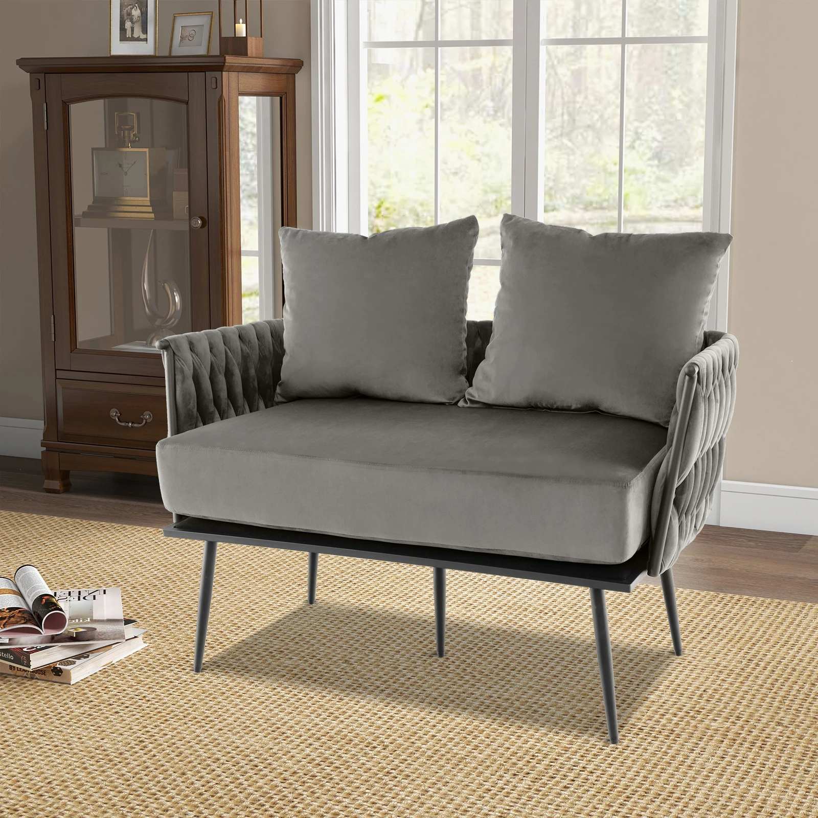 أريكة GOFLAME-Loveseat ، منجد حديث ، أريكة بمقعدين مع وسائد خلفية ، مسند ظهر منسوج ومسند ذراع #4
