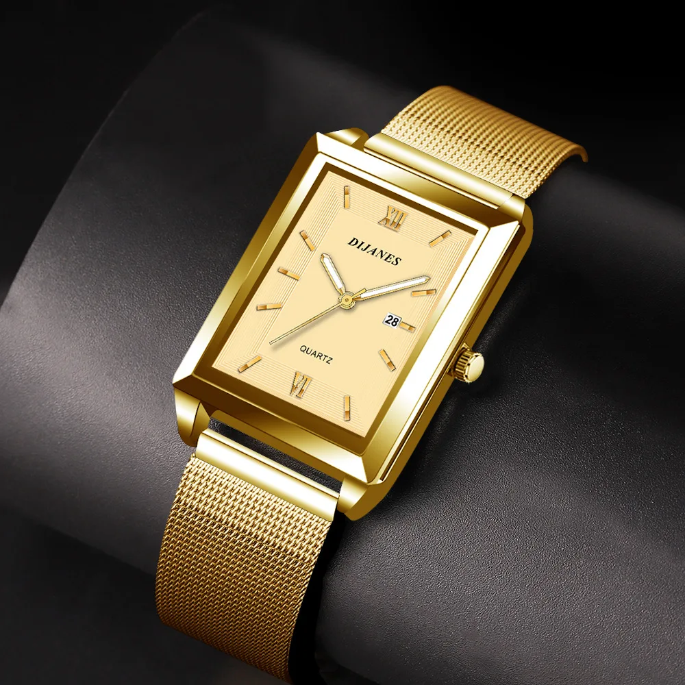 New Luxury Fashion Gold Watch for Women Men Stainless Steel Quartz Wristwatch Women\'s Watches Ladies Calendar Clock