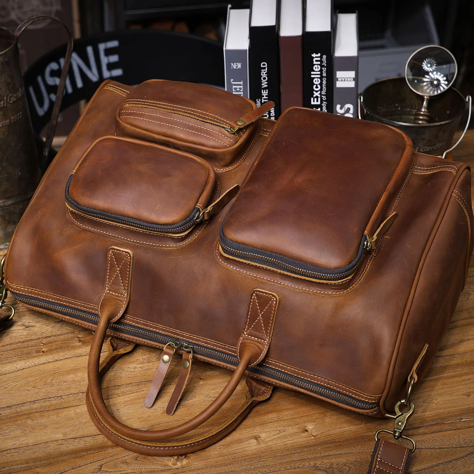 S.WORKER Premium Echtleder Business-Handtasche Vintage Herren Vollnarbenleder-Aktentasche für Geschäftsarbeit 16" Laptop-Tasche – Detail 11