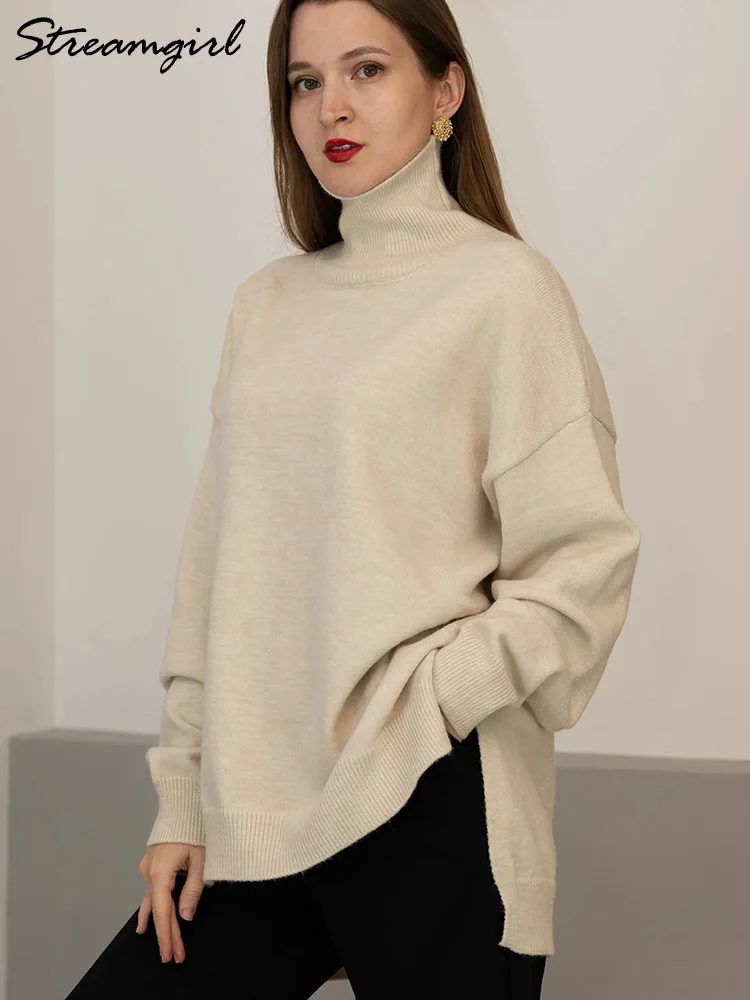 Winter Women\'s Turtleneck Sweater Oversized Knit Tops Woman 2024 Turtle Neck Sweater Oversize Women Pink Pullover Winter Woman