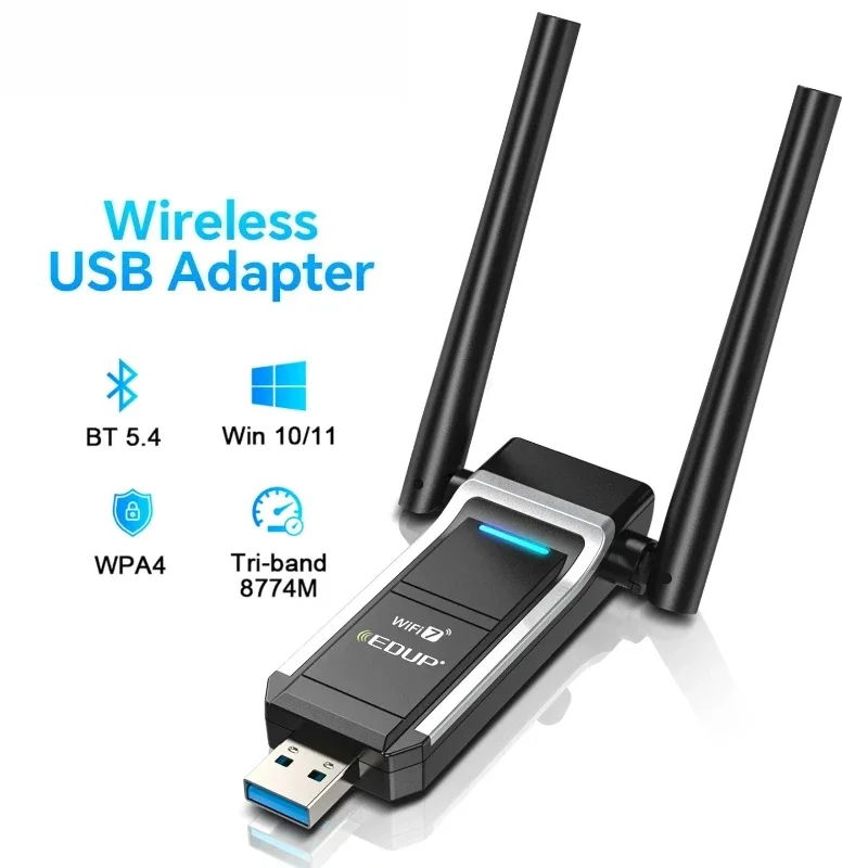 WiFi 7 Gigabit Free Drive USB Adapter Tri-Band 2.4GHz 5.8GHz 6GHz 6500Mbps Wireless Lan Card for Win 10/11 PC Laptop Desktop