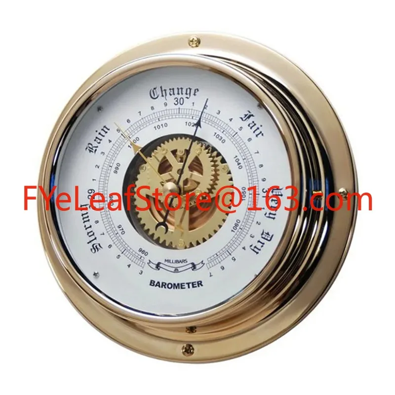 Barometer aneroid marine Dia 180mm, Bell barometer ocean tide clock Atmospheric brass/plastic shell barometer