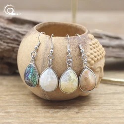 Natural Abalone Shell Drop Earring White/Pink/Yellow/Rainbow Paua Shell Reiki Eardrop Women Party Wedding Fashion Jewelry QC7008