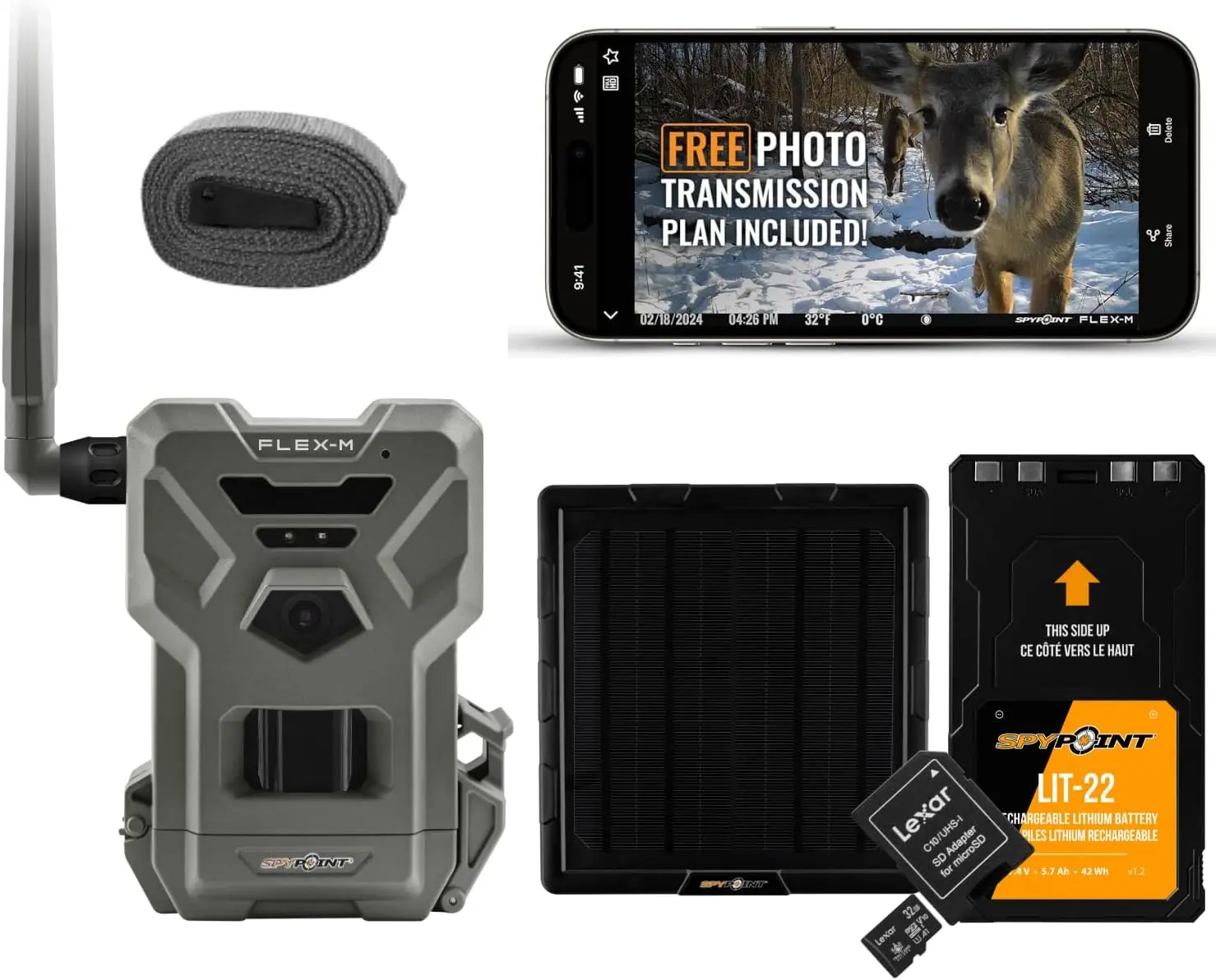 Flex-M Cellular Hunting Trail Camera  GPS-Enabled  Night Vision  Dual-Sim LTE Connectivity  IP65 Waterproof  28MP Photos, 7