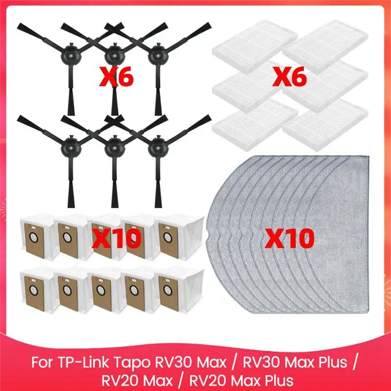 ABJI-For TP-Link Tapo RV30 Max / RV30 Max Plus / RV20 Max / RV20 Max Plus Parts Side Brush HEPA Filter Mop Pads Dust Bag