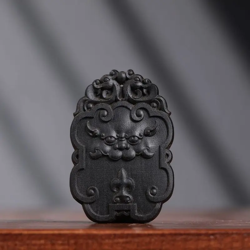 Agarwood wood auspicious Pixiu double-sided pendant carving car hanging ornament wooden craft