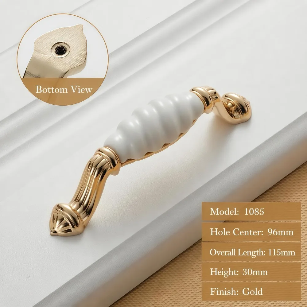 Luxury Elegant Ceramic Cabinet Handles Zinc Alloy Smooth Gold Drawer Pulls Classic Vintage Cabinet Door Knobs Furniture Hardware
