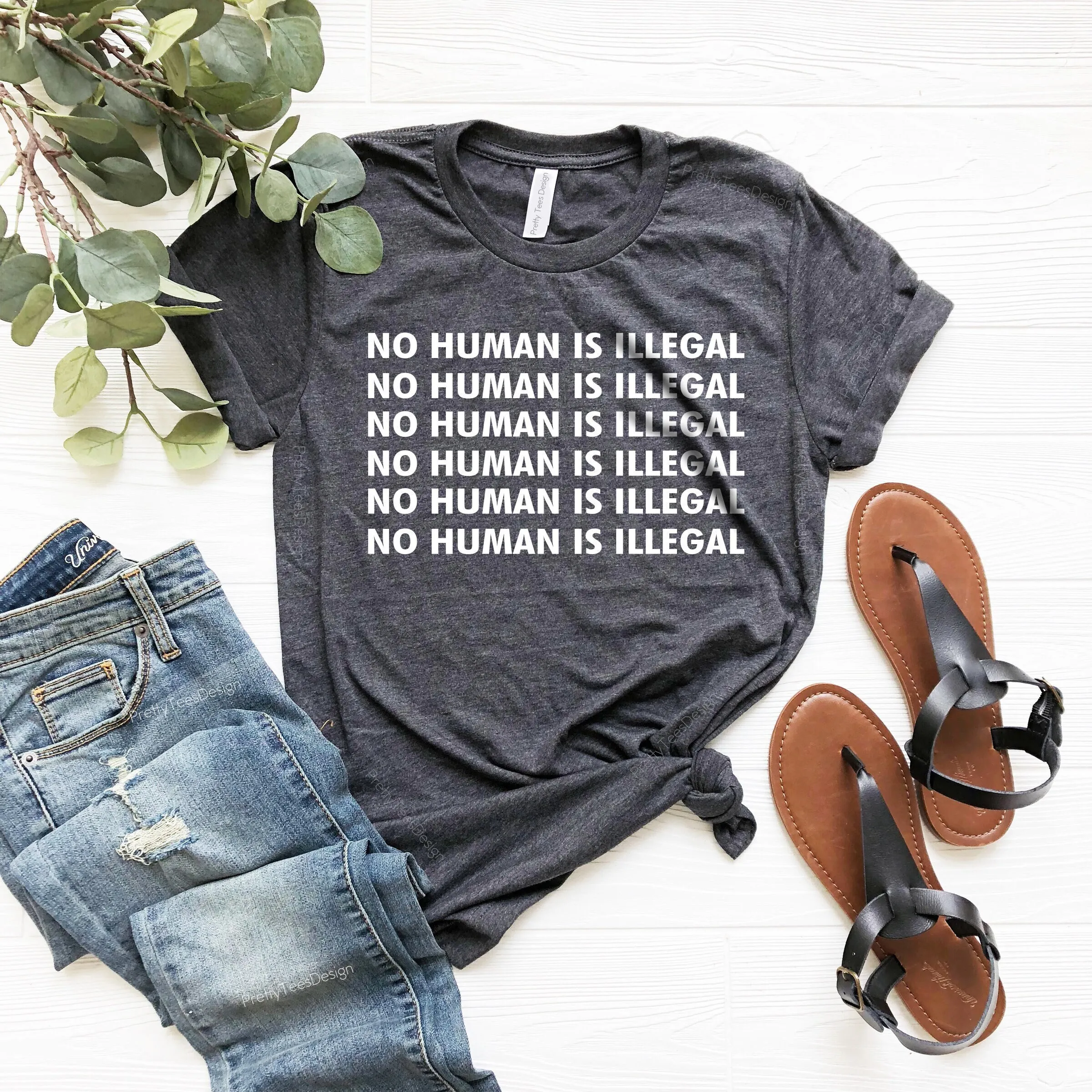 No Human Is Illegal Humanitarian T Shirt Immigration Rights Political Feminist Feminism