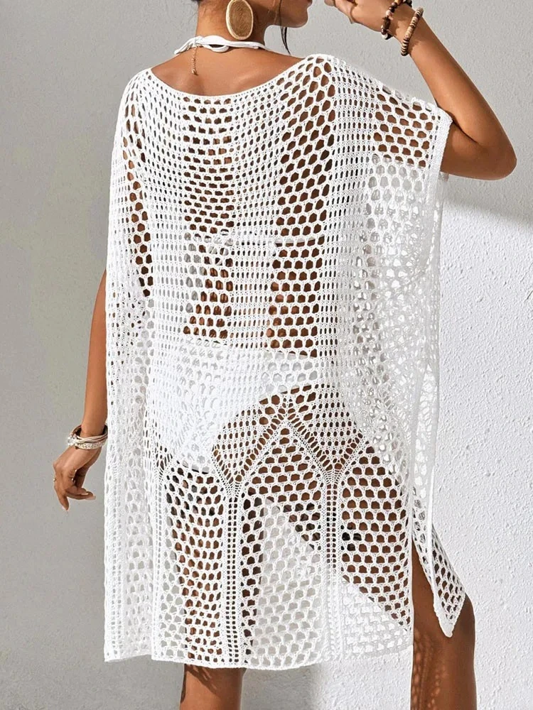 섹시한 여성용 솔리드 루즈 비키니 커버업, 속이 비치는 반팔 롱 비치 드레스, 레이디 브라질리언 수영복 커버업