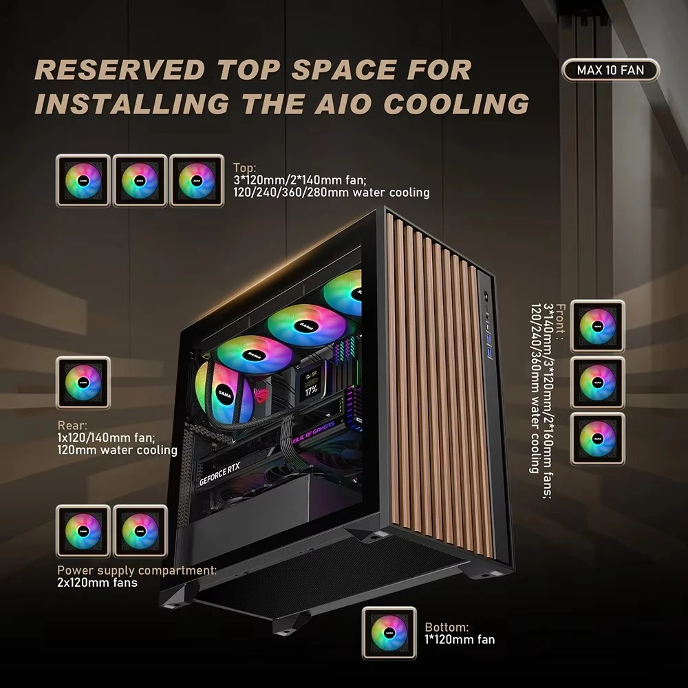 새로운 디자인 ATX 목재 게이밍 PC 케이스 CPU 캐비닛 타워 케이스