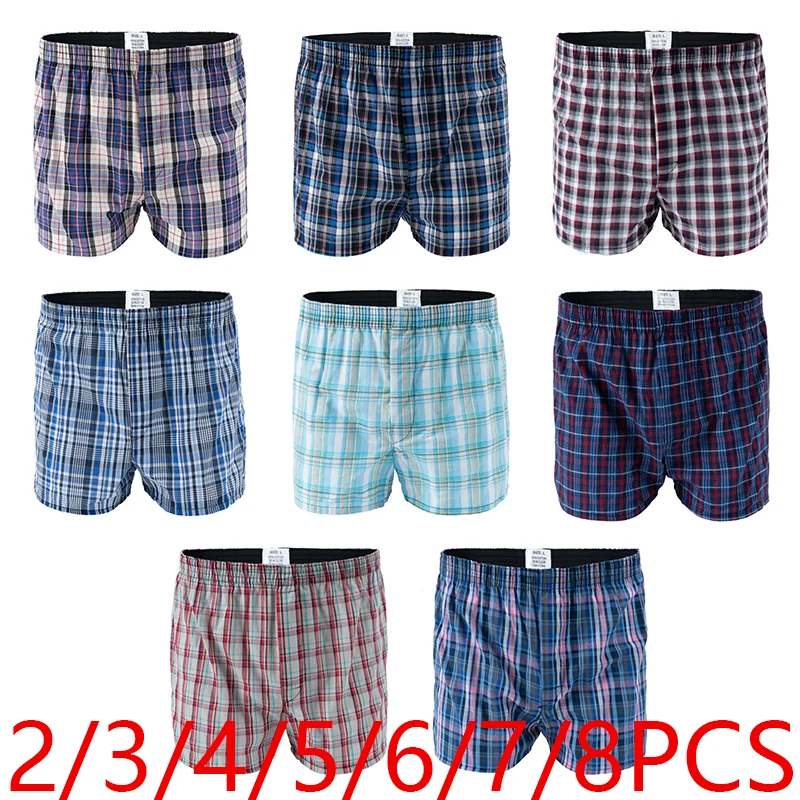 

2/3/4/5/6/7/8 Pcs Mens Underwear Boxers Shorts Casual Cotton Sleep Underpants Plaid Comfortable Homewear Striped Beach Panties