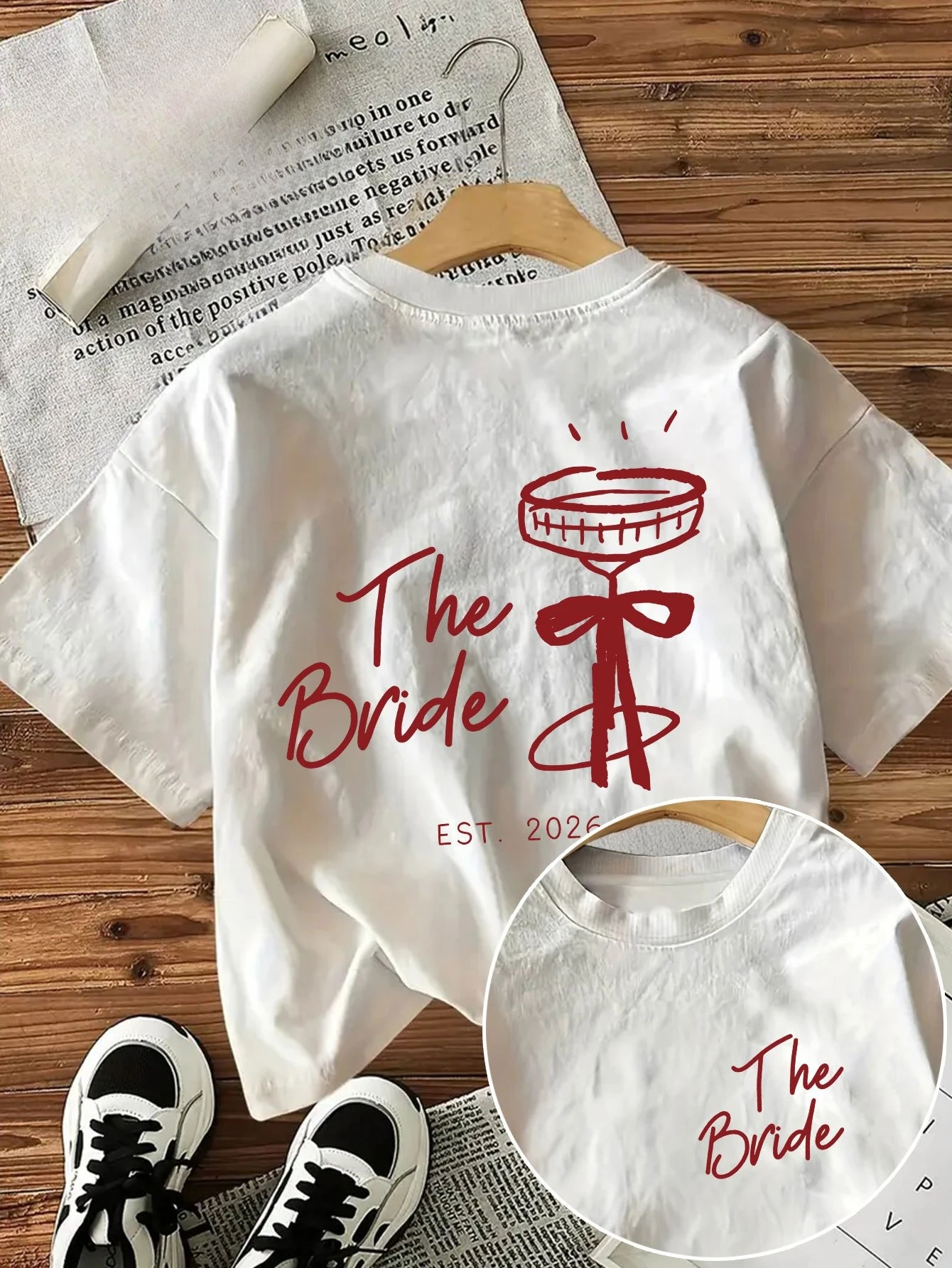 Double-sided Print Summer Casual Women's Top Simple Style Bow Measuring Cup 