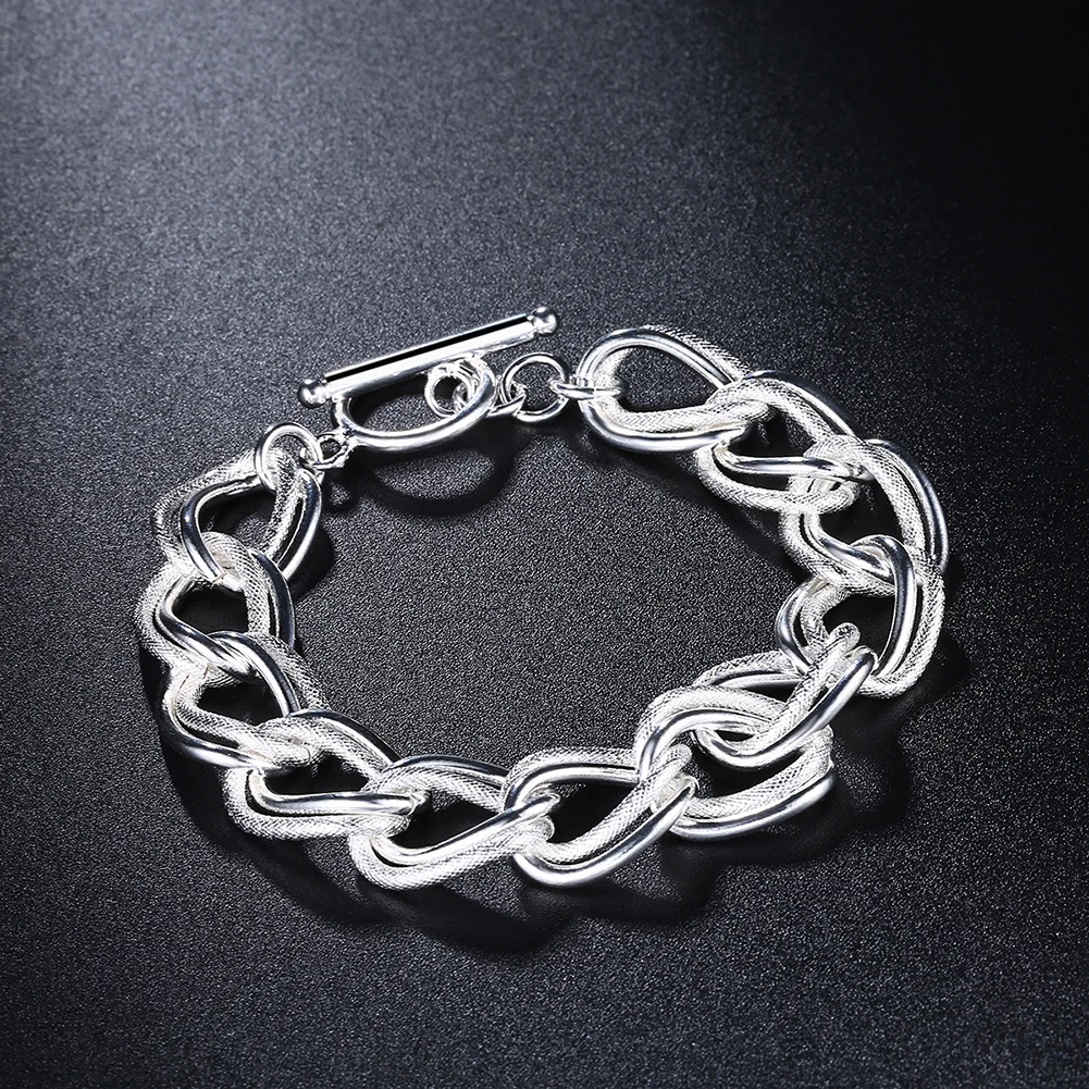 

Hot New Original Designer 925 Sterling Silver Double Twist Chain Bracelets For Women Fashion Party Wedding Jewelry Couple Gifts