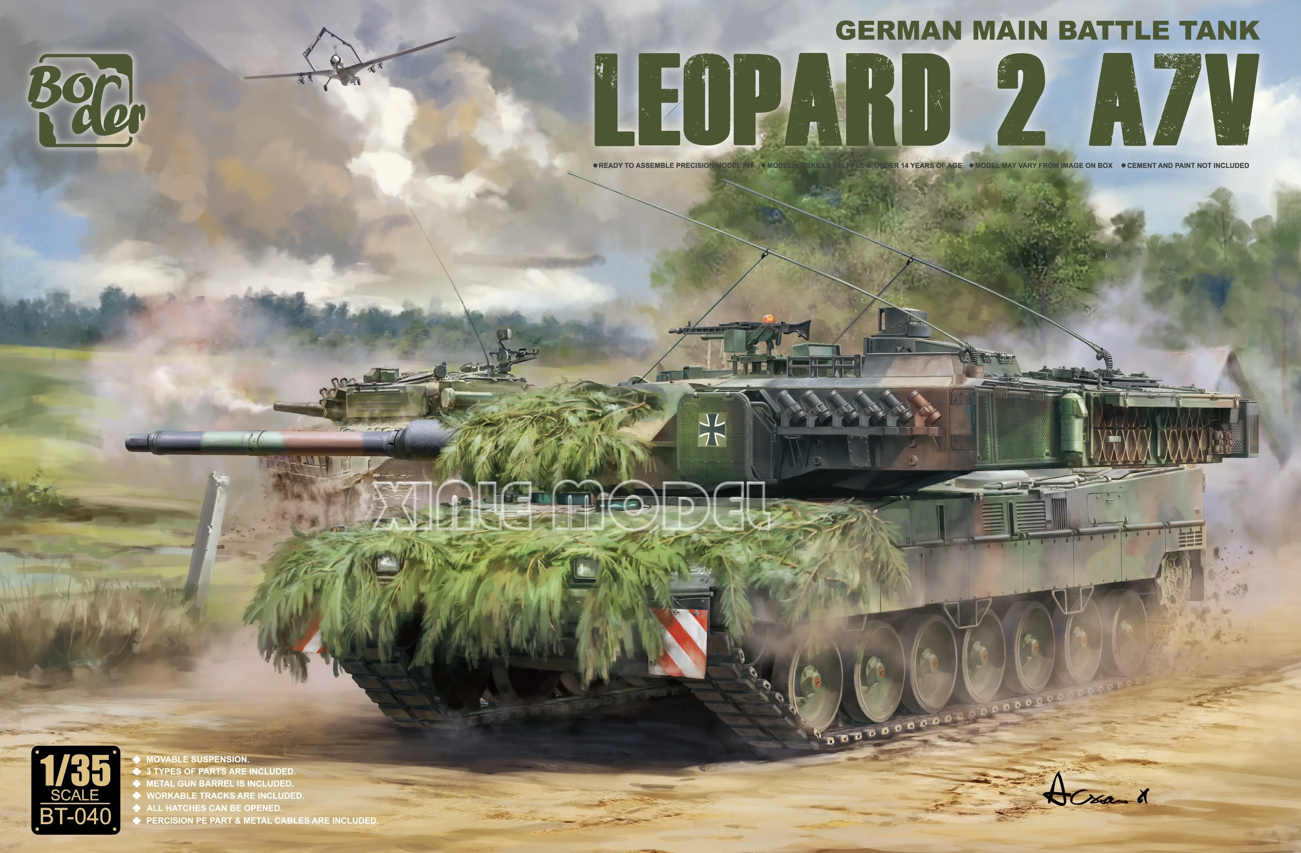 

Border Model Building Kits 1/35 BT-040 German Leopard 2A7V Main Battle Tank (w/metal barrel) for Military Toy Model Hobby