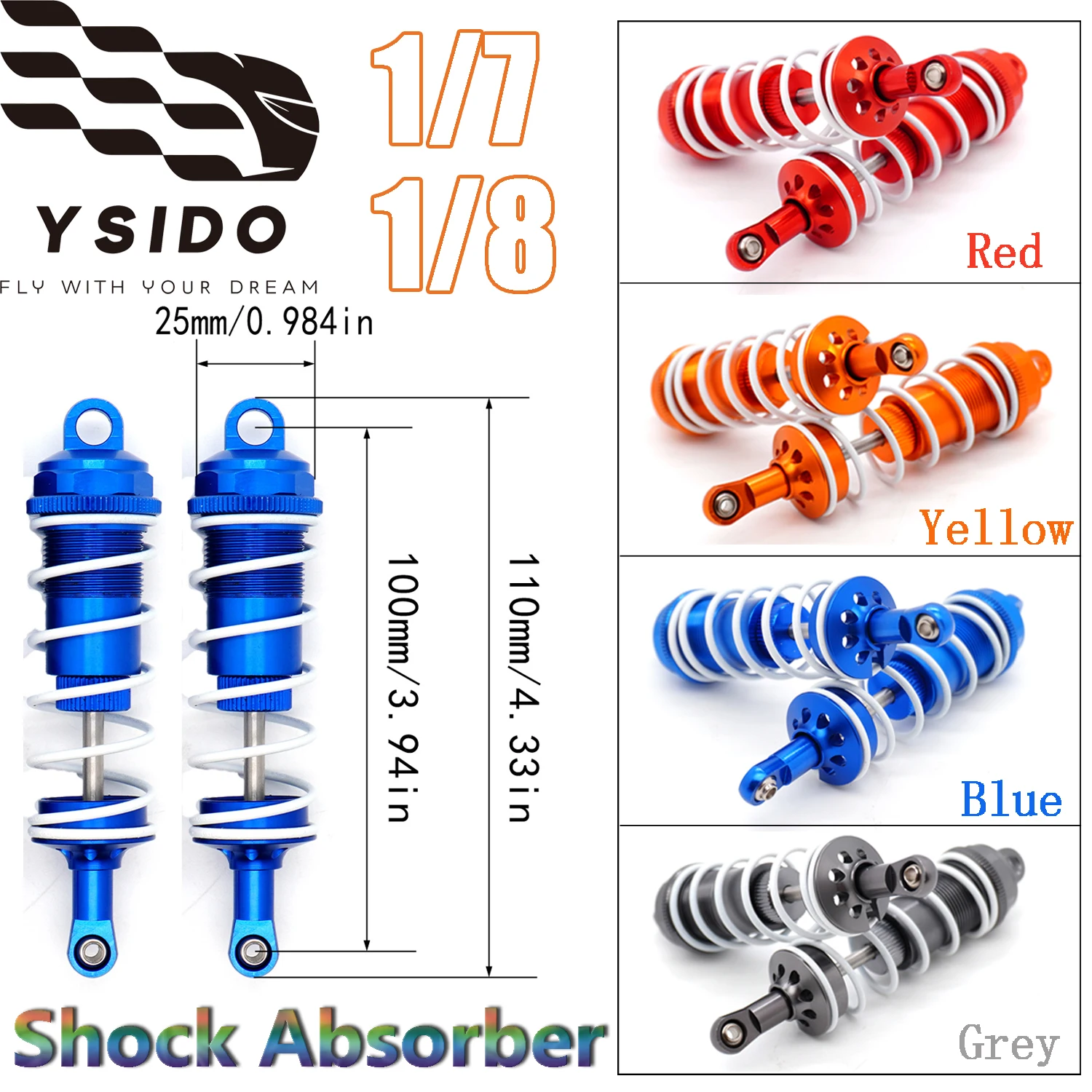 

2/4 шт. 1/7 1/8 RC Racing Car Upgrade Part Амортизатор 110 мм Высокопружинная демпферная подвеска для HPI Redcat LRP ZD Racing JLB EM