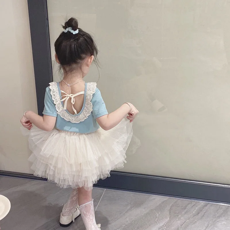 Girls Suits Short-sleeved Pommel Skirt Set 2024 Summer New Children Half Skirt Summer Baby Girls T-shirt Two-piece Set Clothes