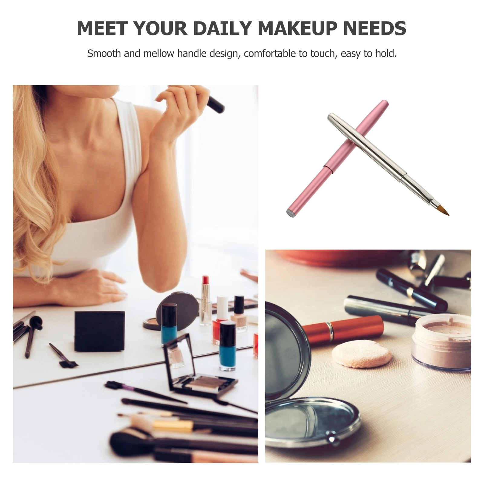 

2pcs Professional Eyebrow Lip Makeup Brushes Telescopic Design Smooth Handle Fiber Material For Daily Needs