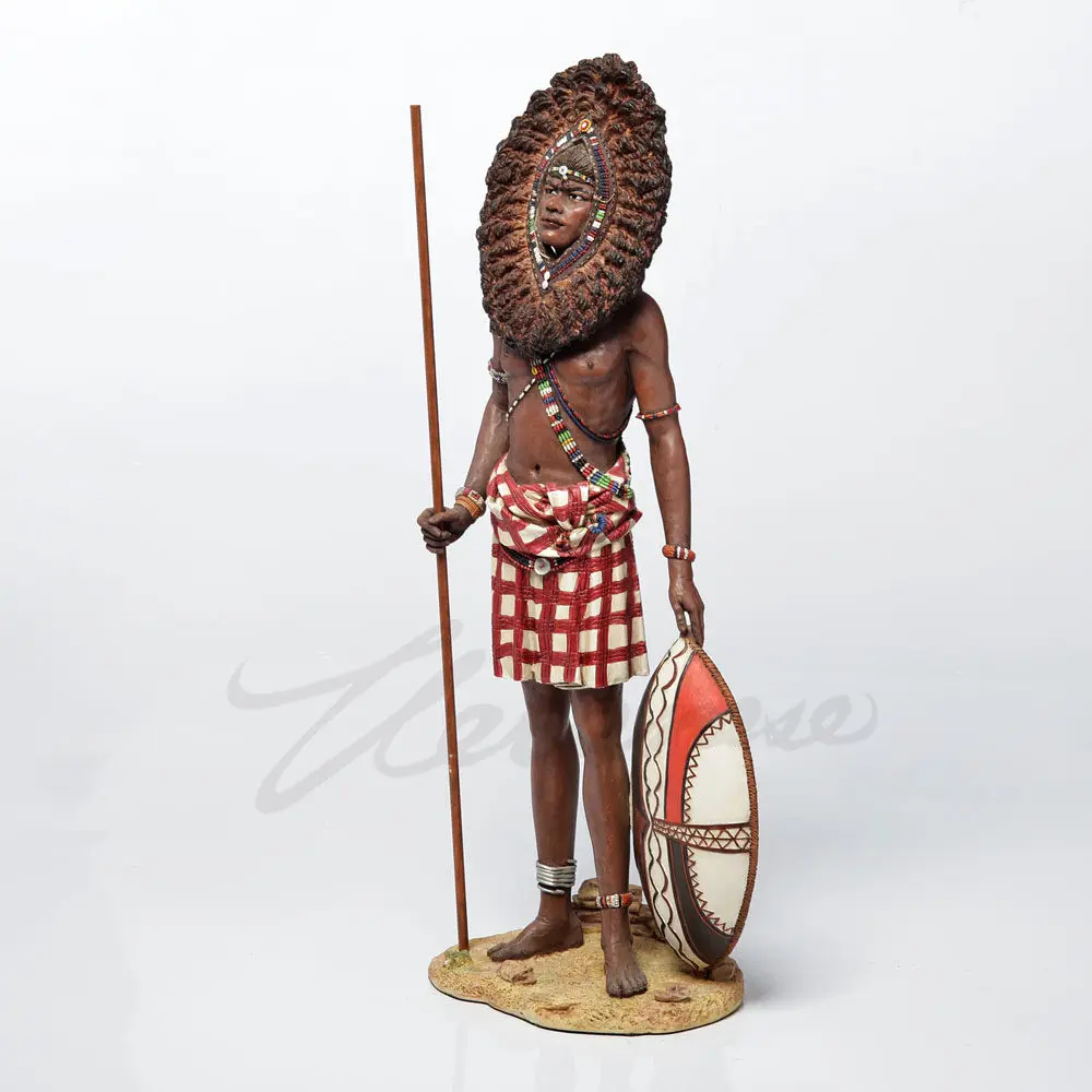 African Maasai Warrior Statue Resin Figurine Home Office Decoration Collectible Sculpture Ornament Gift for Men Tribal Art Lover