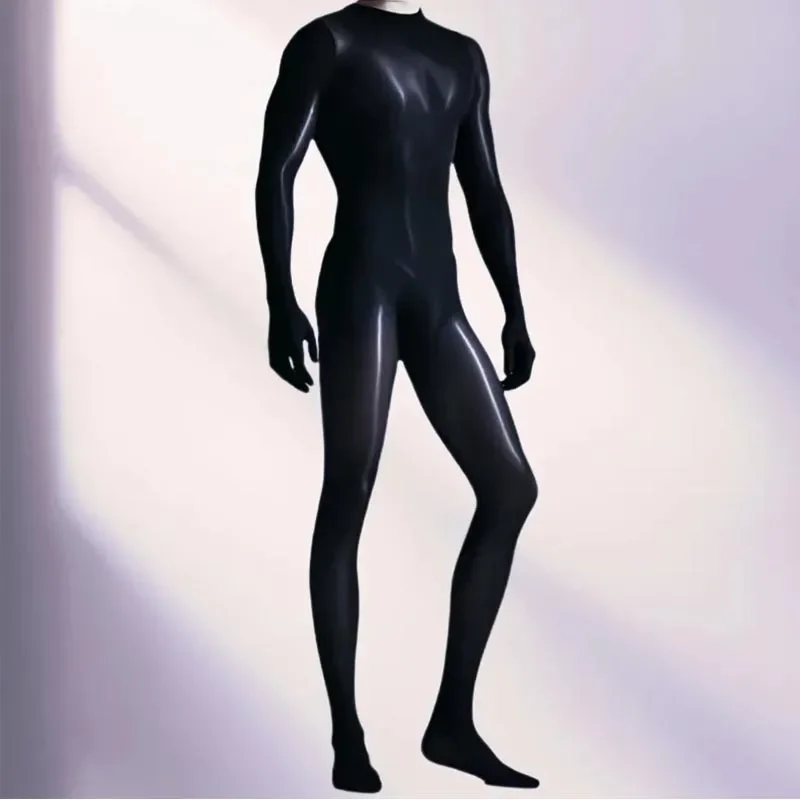 مثير الرجال شير قفازات طويلة الأكمام لامعة مرونة بذلة سوداء اللياقة البدنية Bodycon PlusSize Playsuit سليم ارتداءها الجوارب