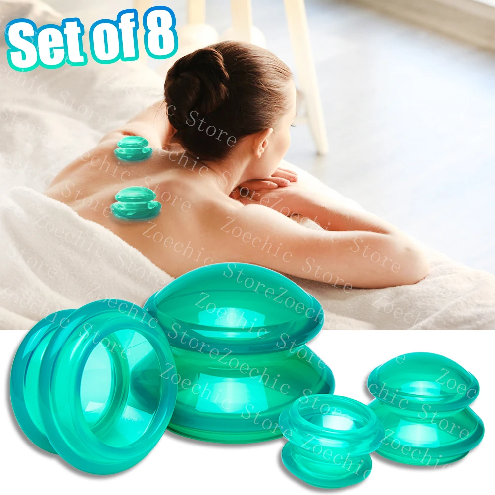 8pc Anti-Cellulite Silicone Suction Cup Vacuum Massage Body Slimming Cupping Therapy Set GuaSha Skin Lift Physiotherapy Massager