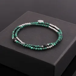 New Cute Elegant Design 3MM Natural Stone Malachite CZ Pave Charm Elastic Beads Bracelet For Women Jewelry Gift