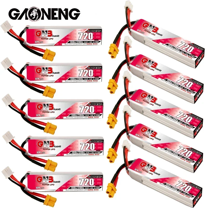 

1-10Pcs/Set GAONENG GNB 2S HV Lipo Battery 720mAh 7.6V 100C/200C XT30U-F Plug for RC FPV Whoop Frame Kit Tinywhoop Racing Drone