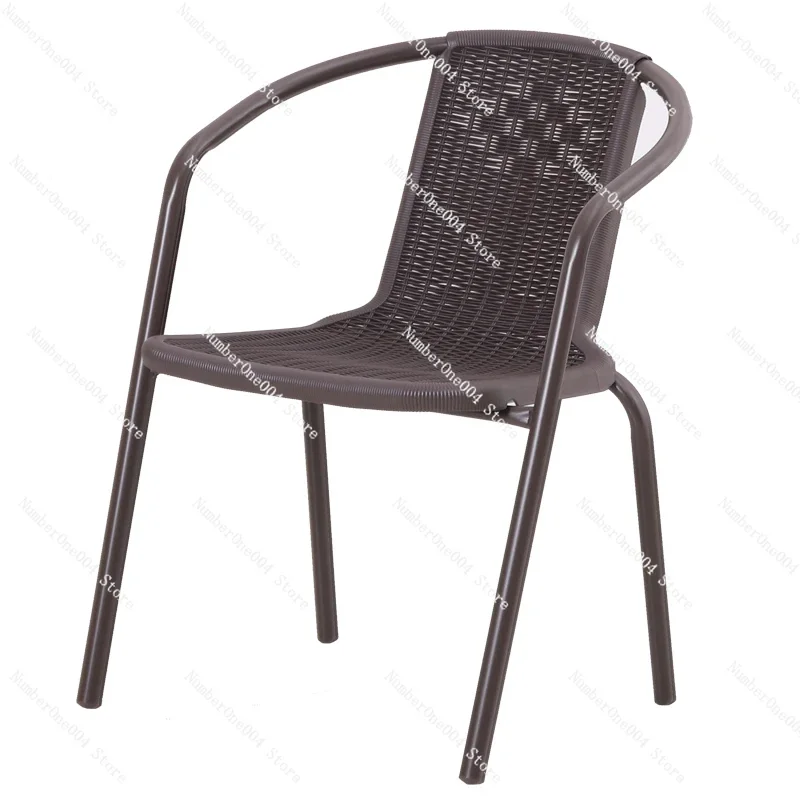 Balcony leisure single back waterproof imitation rattan table and chair set home elderly chair mahjong plastic chair