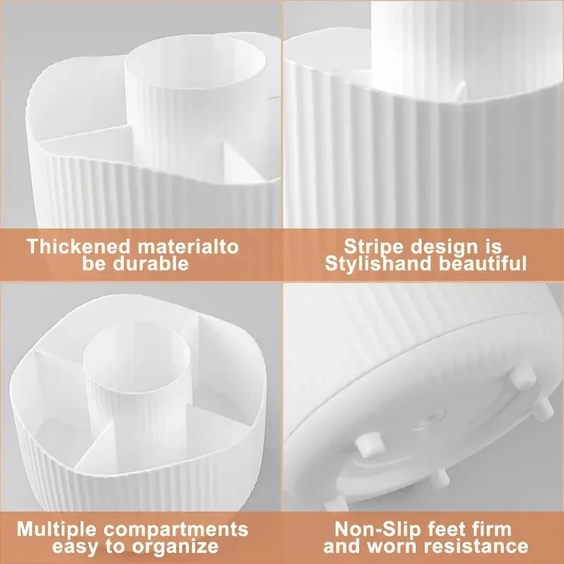 360° Rotating Makeup Holder Desktop Cosmetic Storage Box Organizer Large Capacity for Bathroom Portable Lipstick Makeup Brush