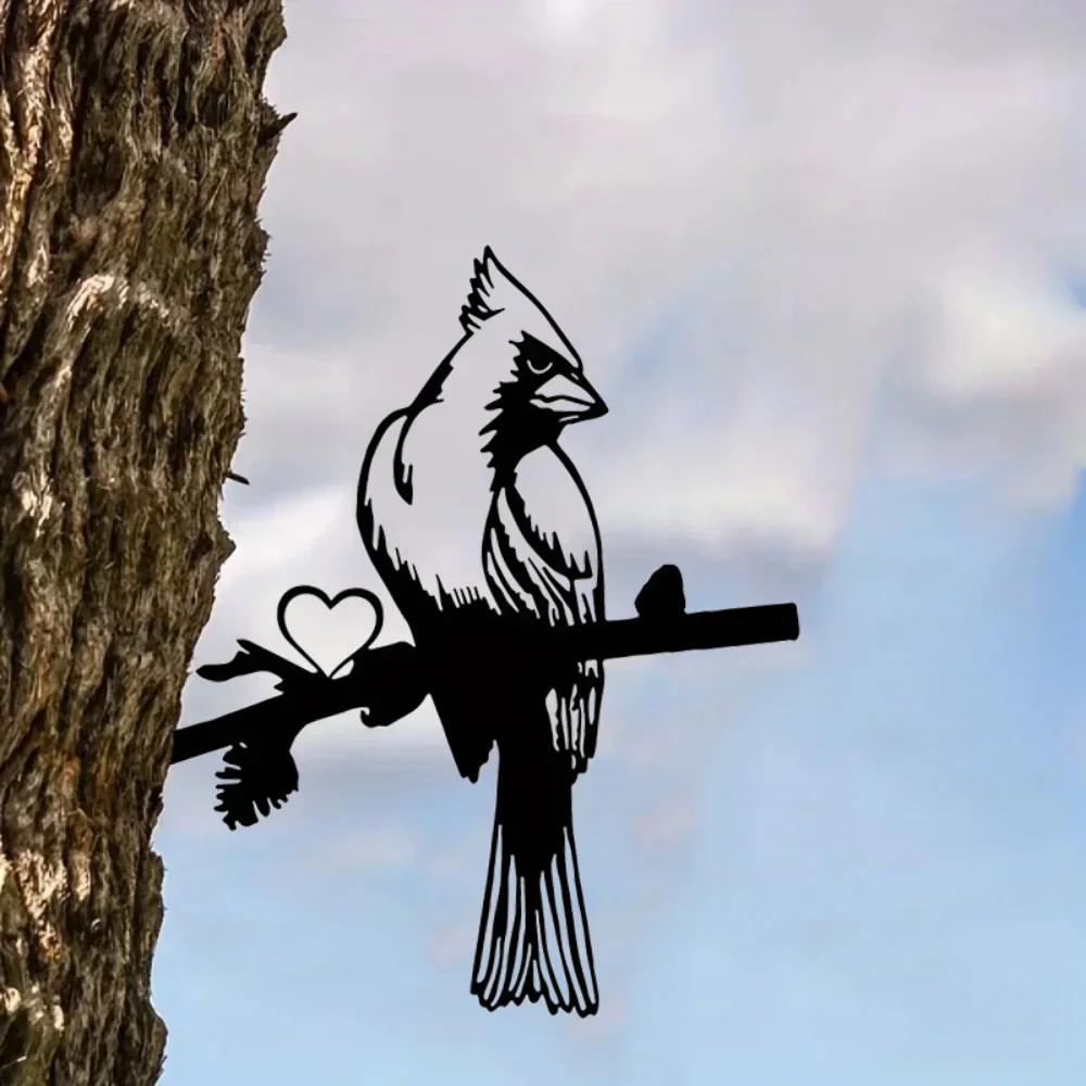 CIFBUY 1Pcs Cardinal Bird On Branch Metal Wall Art, Tree Silhouette Decor, Hanging Ornament for Yard Garden Home Scene Gift