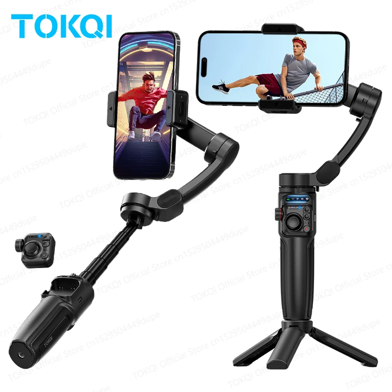 

TOKQI 3-Axis Gimbal AI Tracking Stabilizer for Smartphone Anti-Shake Shooting Video Extendable Selfie Stick, with Mini Tripod