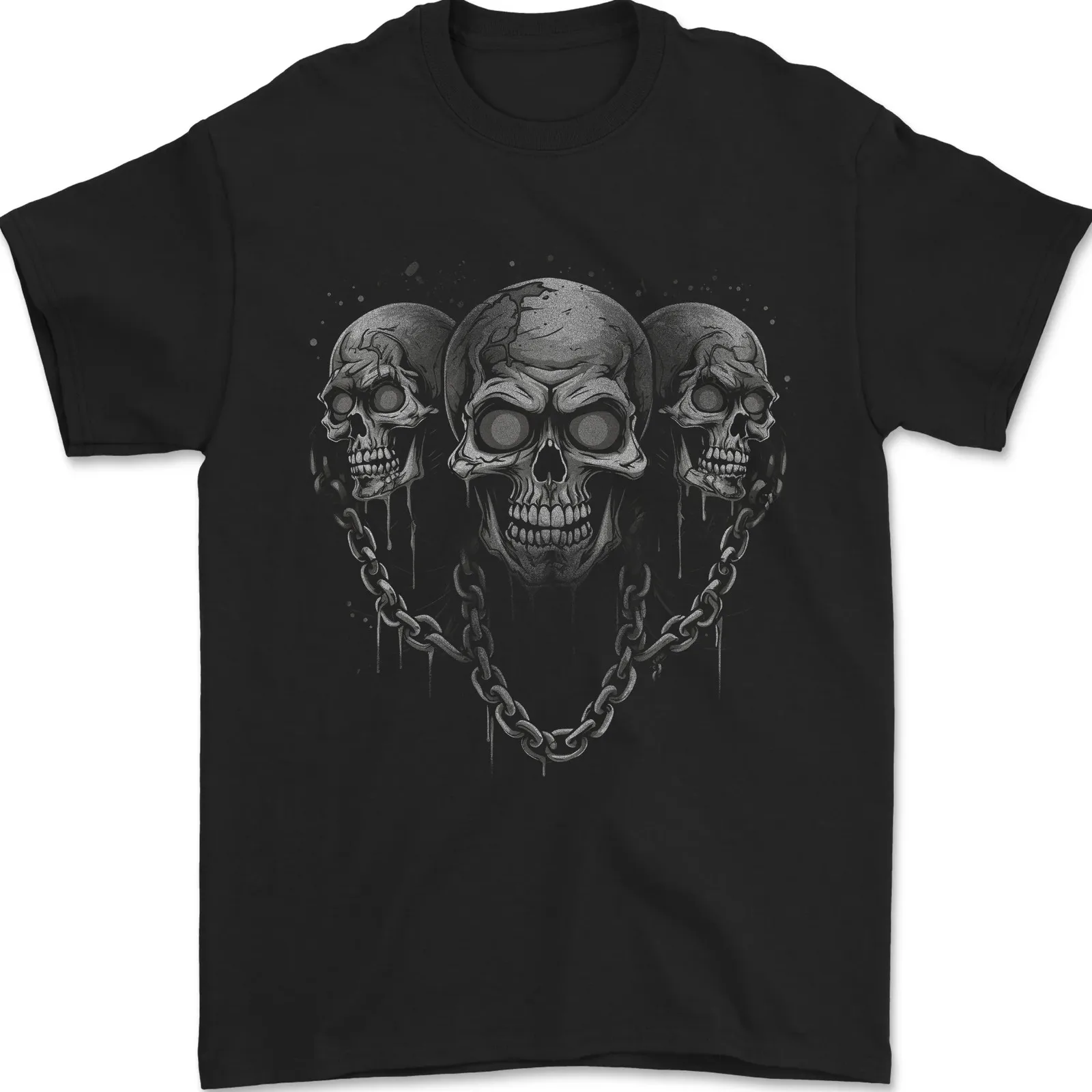 

Three Skulls With Chains Heavy Metal Rock Music Mens T-Shirt 100% Cotton