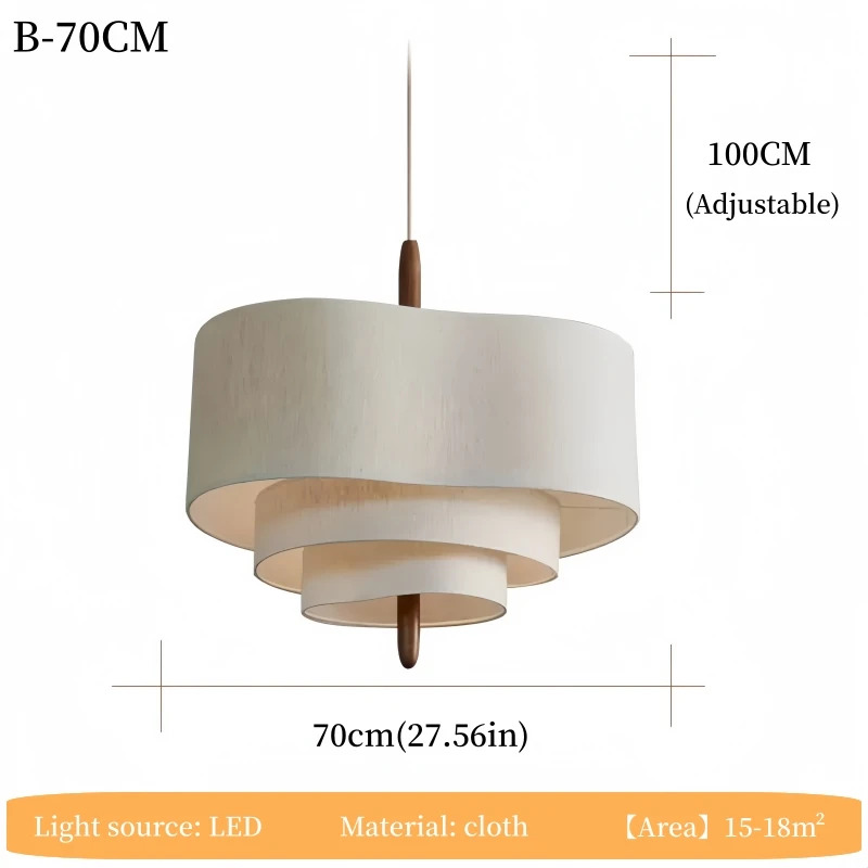 French Minimalist Fabric Chandelier Vintage Pendant Light Cream Hanging Lamp for Restaurant Living Room Bedroom Study Home Decor image 3